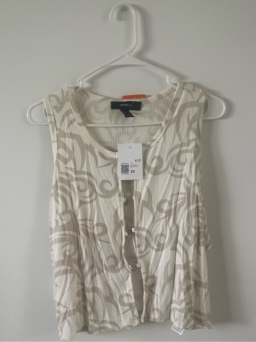 Forever 21 Cream & Taupe Abstract Ribbed Tank Top